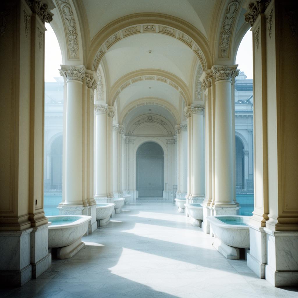 Colonnato Belle Époque dello Stabilimento Tettuccio di Montecatini Terme, marmi e archi liberty.
